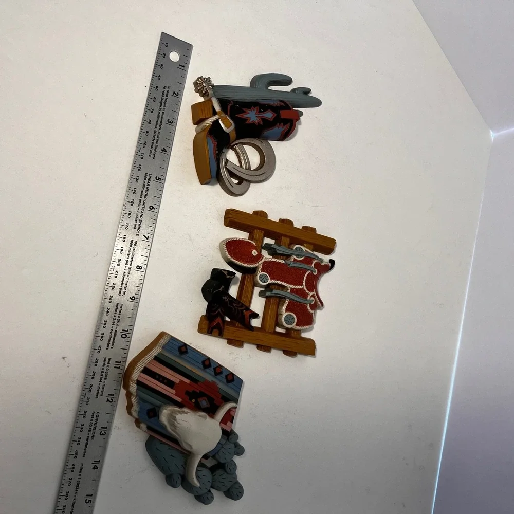 VTG Burwood Home Interiors Western Wall Plaques Set 3 Cowboy Boot Saddle 3344
