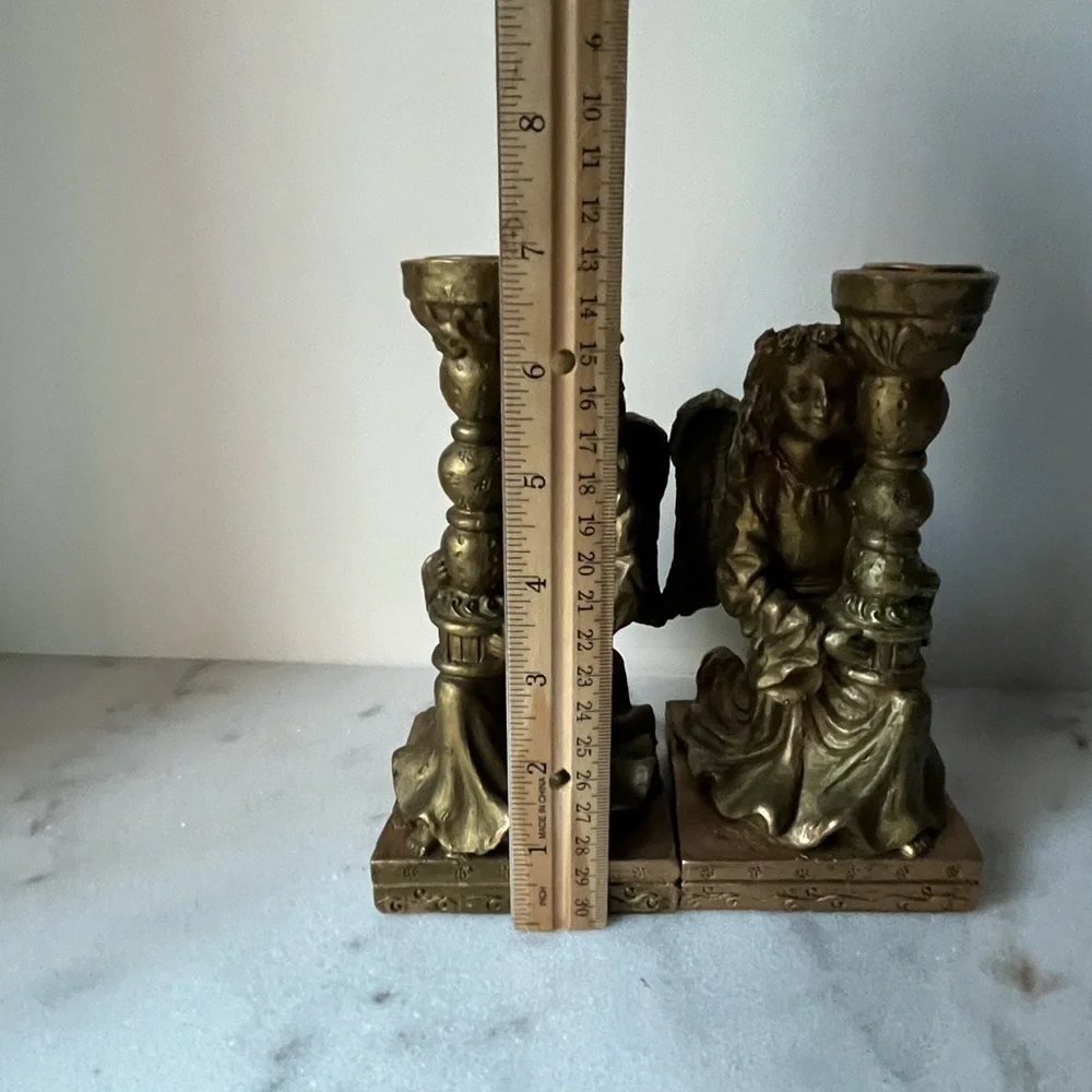 Classics Pair Vintage Angels Carved Candlestick Holders