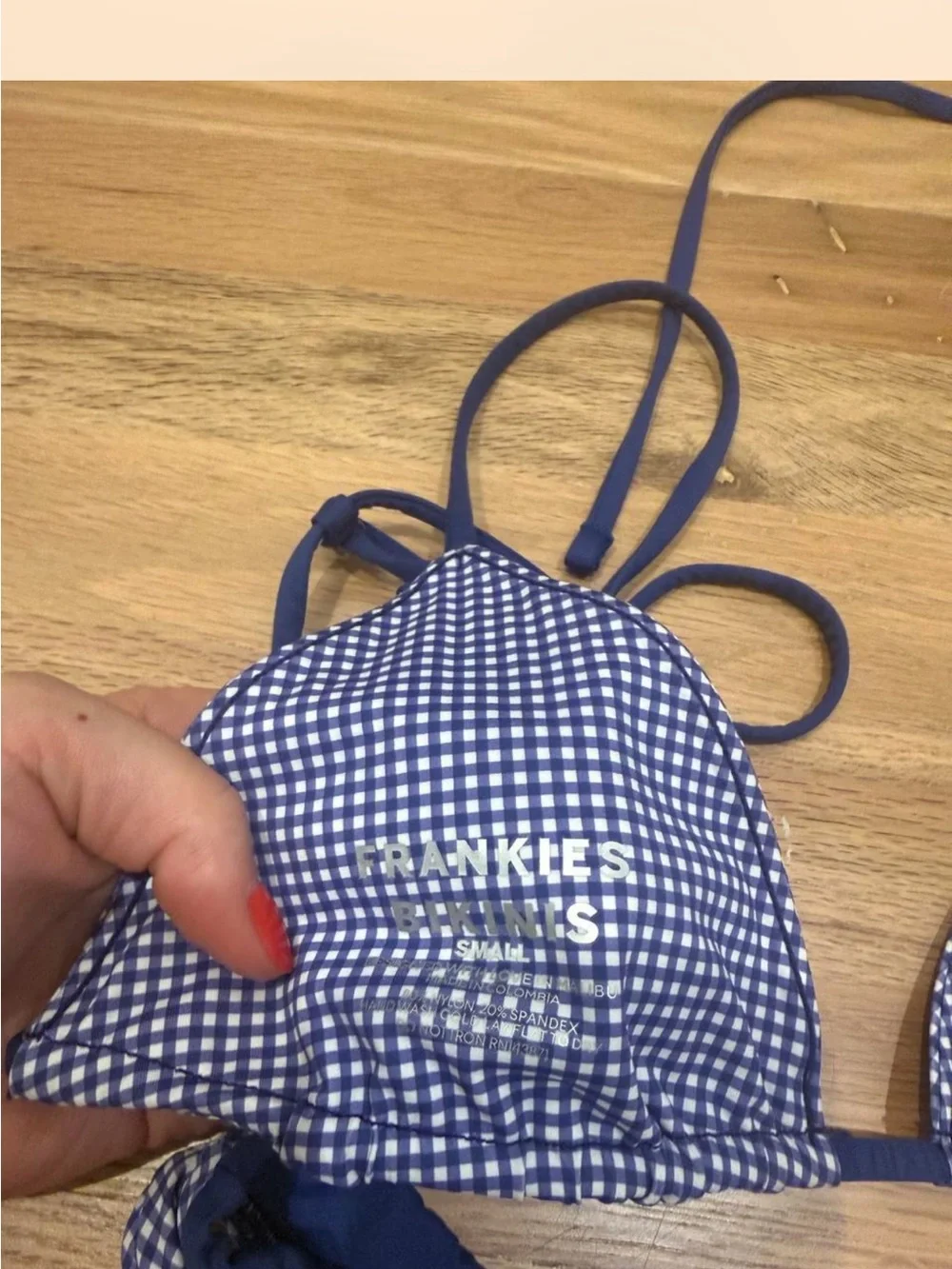 Frankie's Bikinis Navy Gingham Triangle Bikini