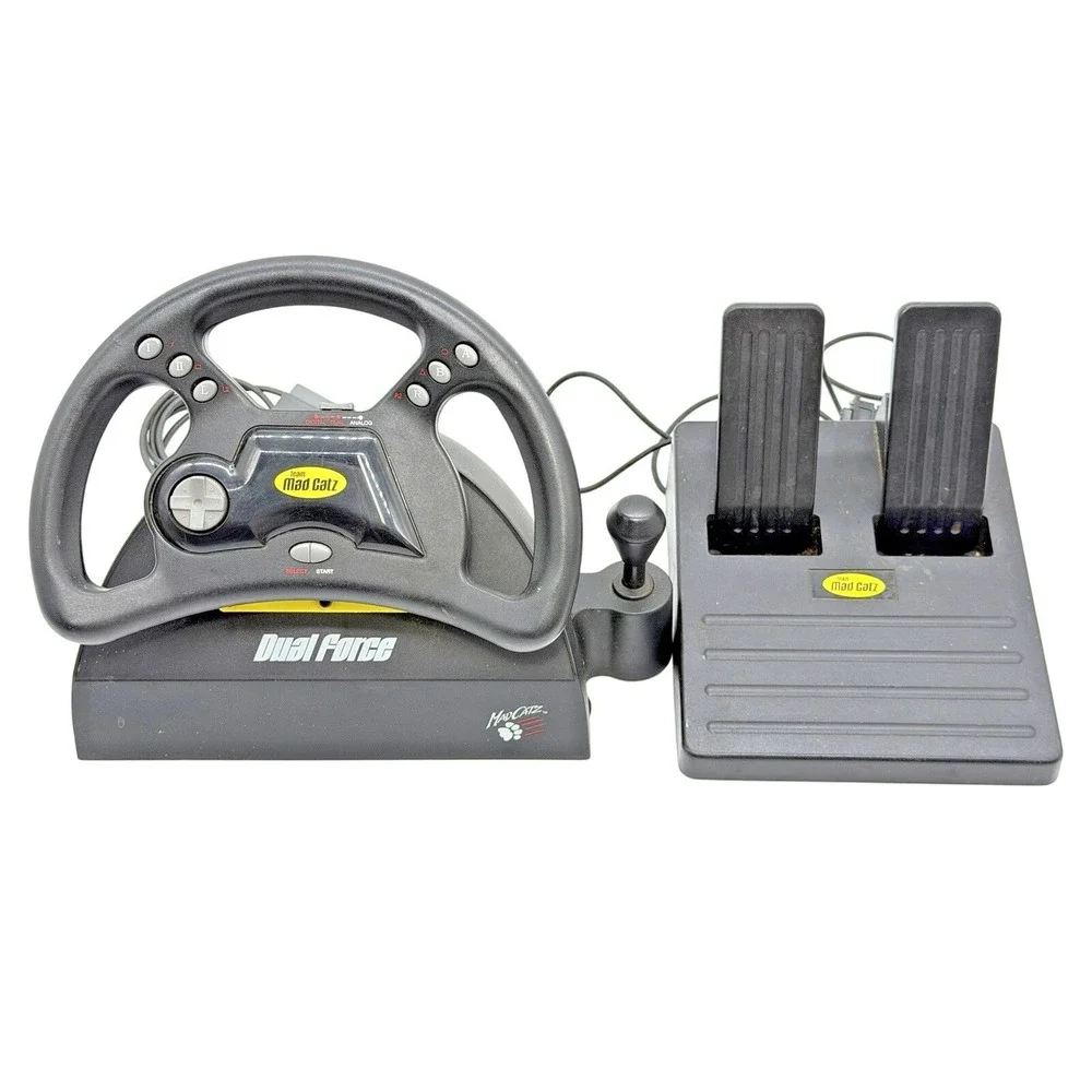 Mad Catz Dual Force Racing‎ Wheel & Pedals PS1 PS2 Steering Wheel Untested
