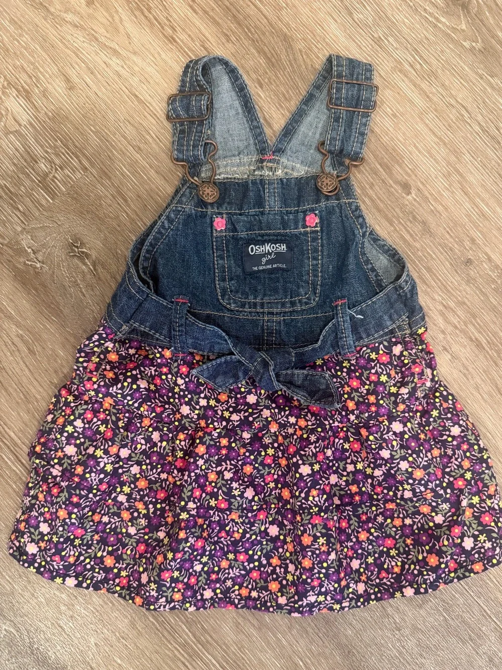 OshKosh B’Gosh Baby Girls Tiered Floral‎ Denim Overall Dress size 12 months