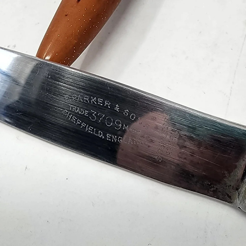 E. Parker‎ & Sons 6 Stainless Knives Sheffield England VTG Bakelite Faux Antler