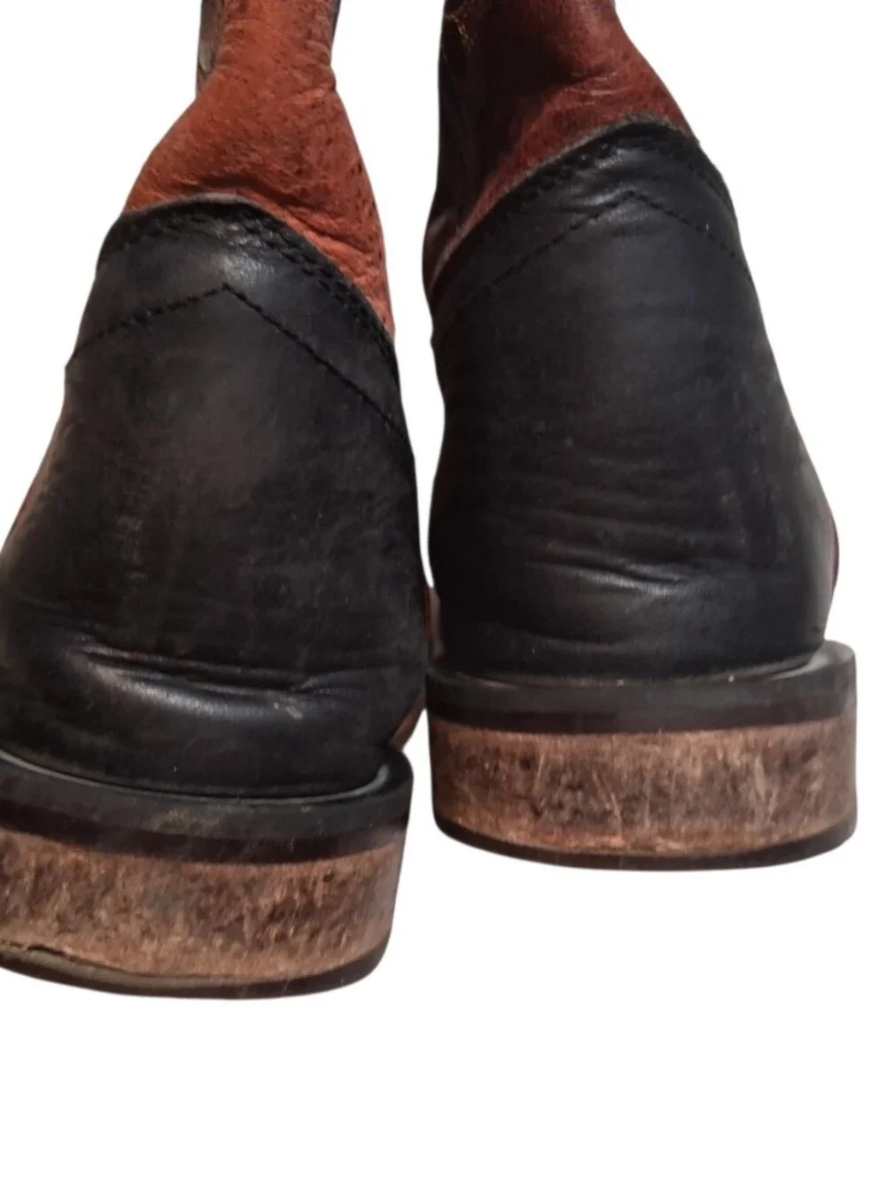 Old West Broad Square Toe Western Cowboy Boots Black & Maroon 2.5D Youth Size