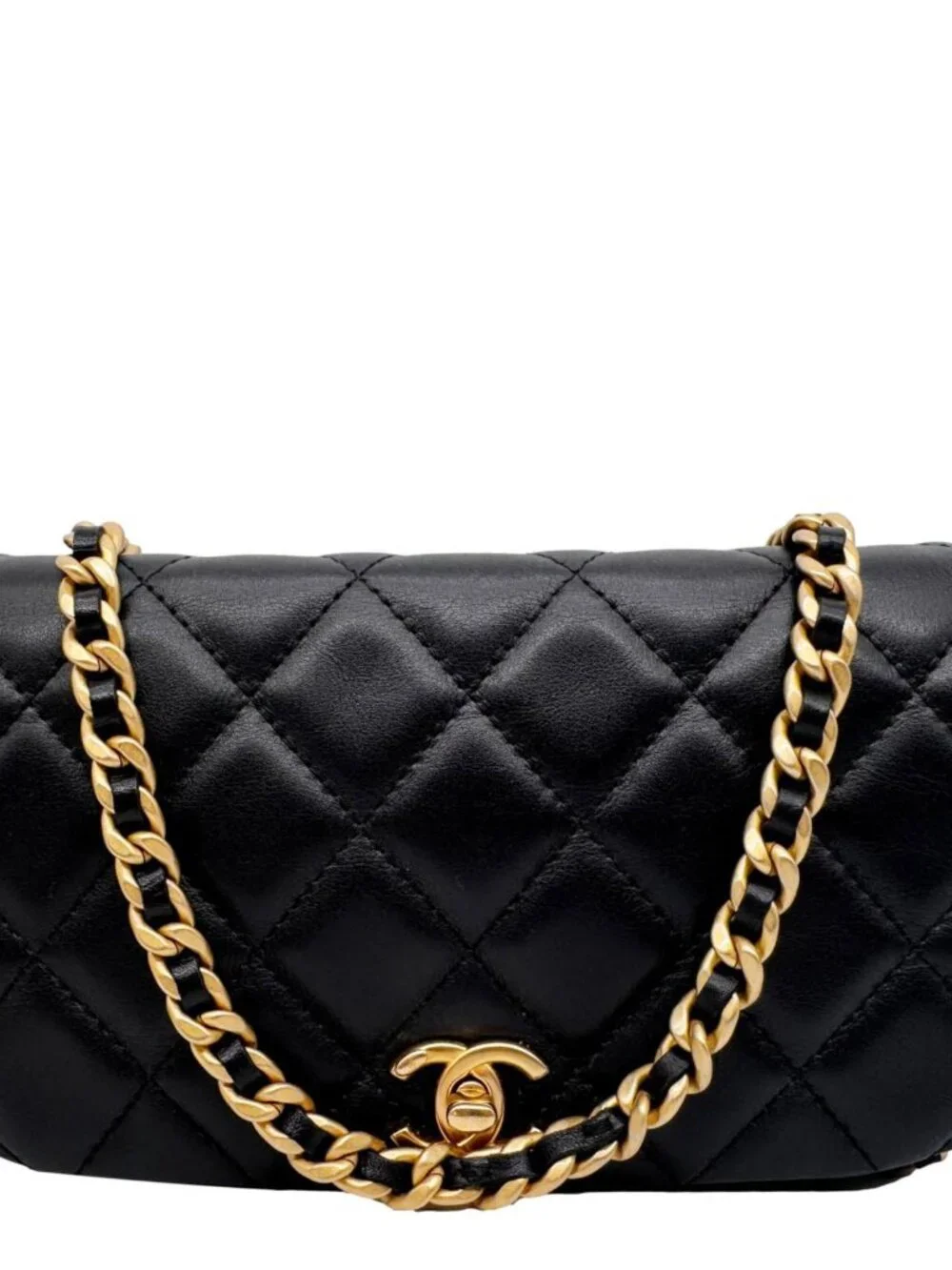 Chanel  Coco Mail Quilted Calfskin Leather Clutch With Chain Black