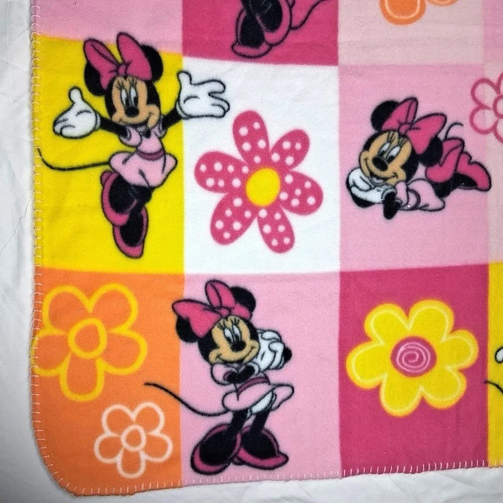 Disney Baby Pink Yellow Orange Minnie‎ Mouse Fleece Blanket Thin Flower NEW