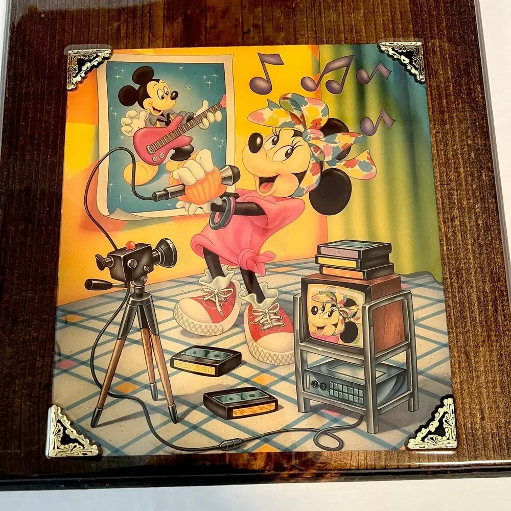 Vintage Handmade Minnie Mouse Wood Plaque Clock