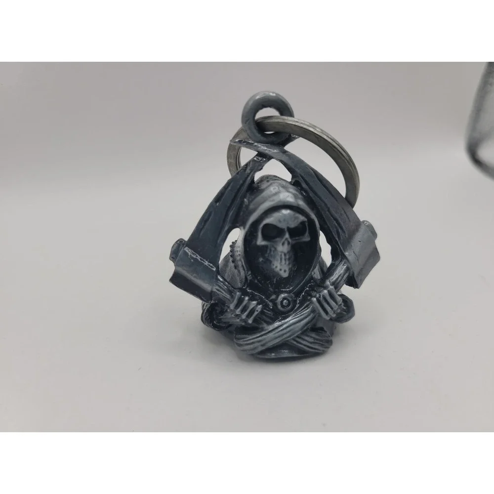 Grim Reaper Motorcycle Guardian Bell Skull Scythe Biker Gremlin Good Luck Charm