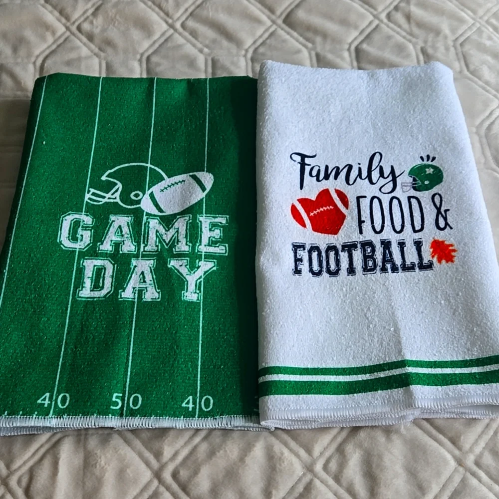 Soft kitchen dish towel hand towel duo football set. Kitchen bath giftable
