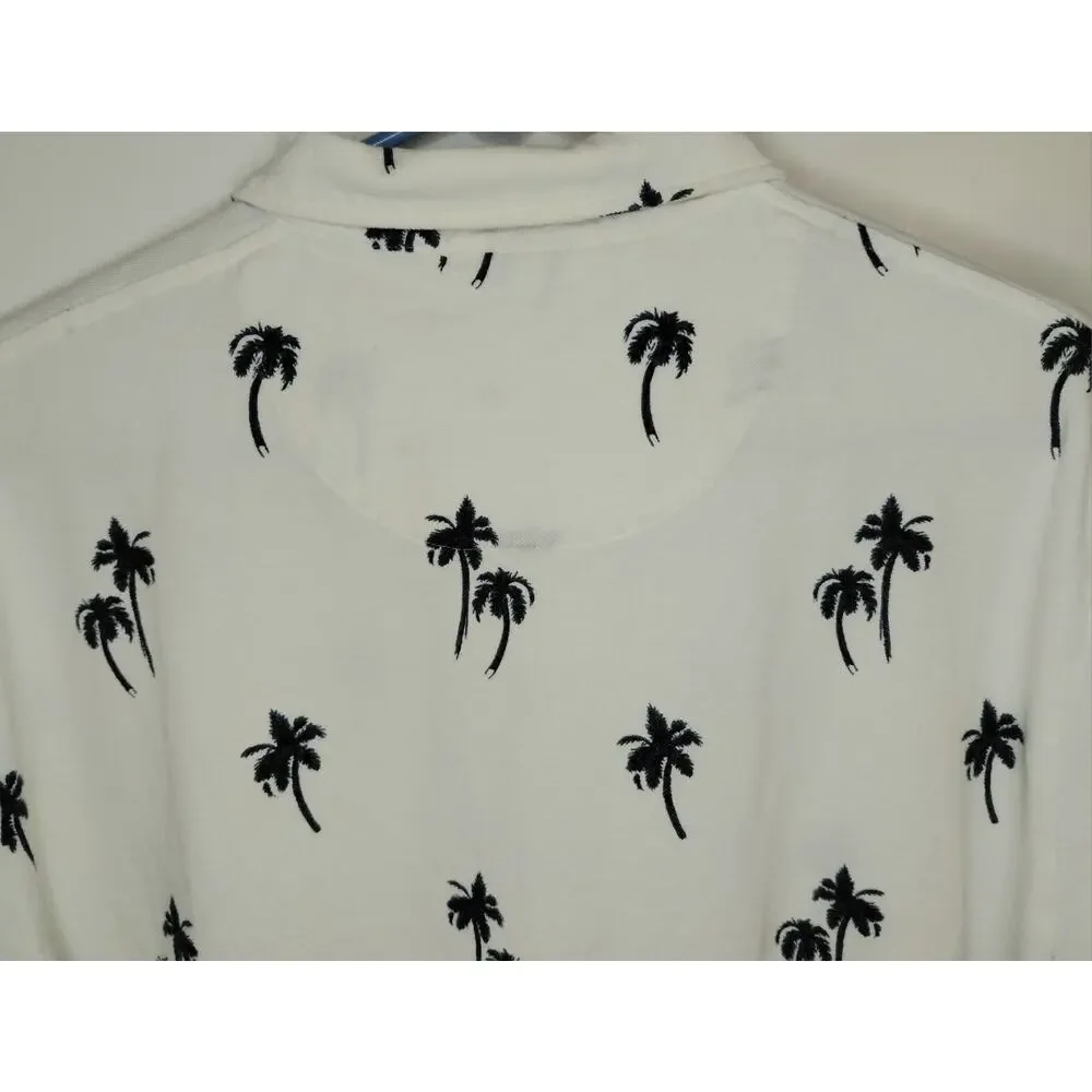 VTG Polo Ralph Lauren Palm Tree Print Polo Shirt White Black Blue L Cruise 2002