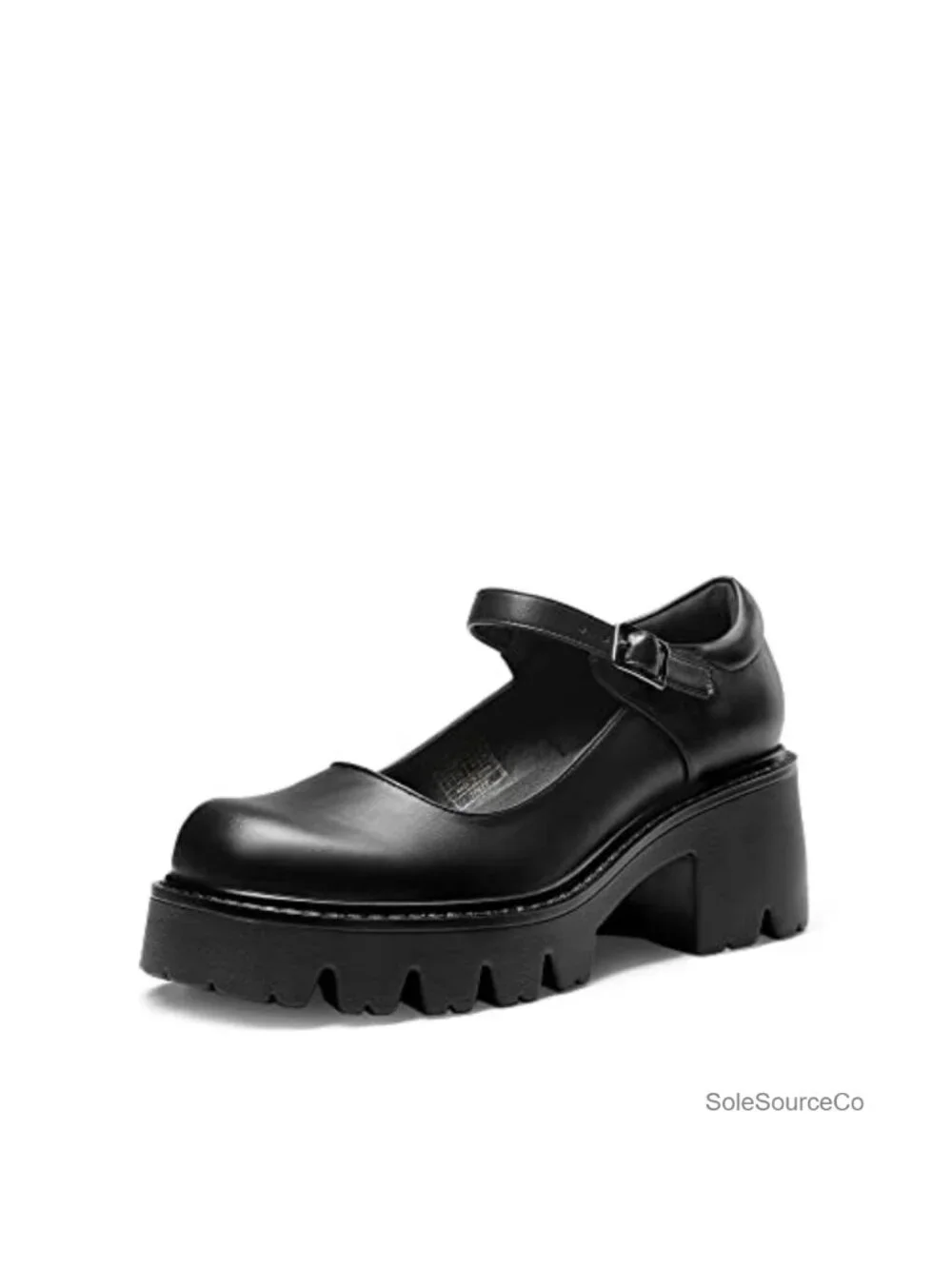 Platform Mary Jane Pumps - Chunky Low Heel Round Toe Ankle Strap PU Faux Leather