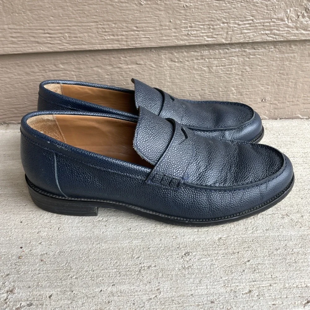 Boggi Milano Men's Size 8.5 Loafers Derby Navy Blue Pebbled Leather Shoes Italy