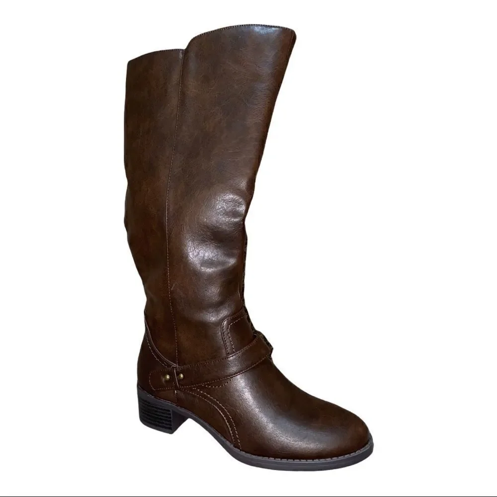 Easy Street Faux Leather Brown Jewel Riding Boots Size 7M New