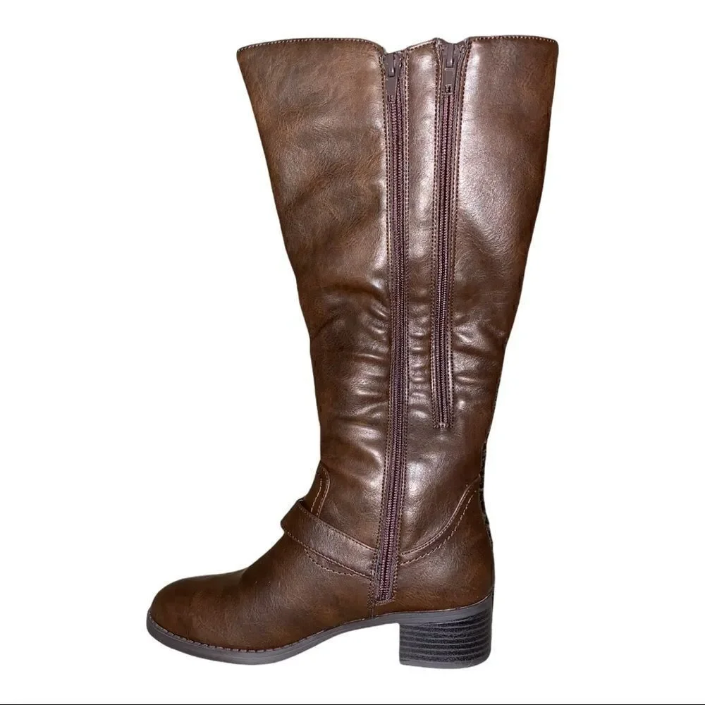 Easy Street Faux Leather Brown Jewel Riding Boots Size 7M New