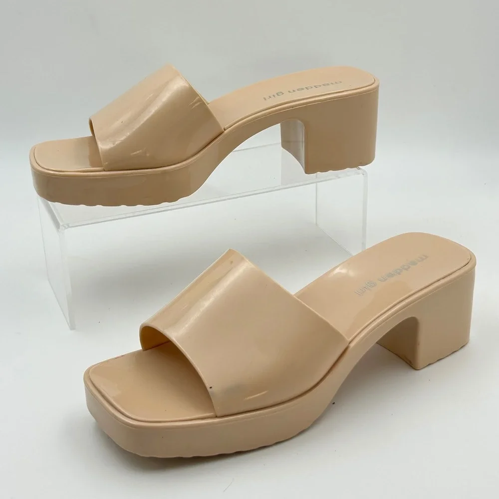 Madden Girl Palacee Sandals Womens 7 Nude Jelly‎ Platform Block Heel Y2K Retro