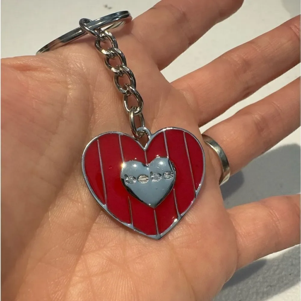 New Bebe Red & Silver Tone Heart Keychain‎