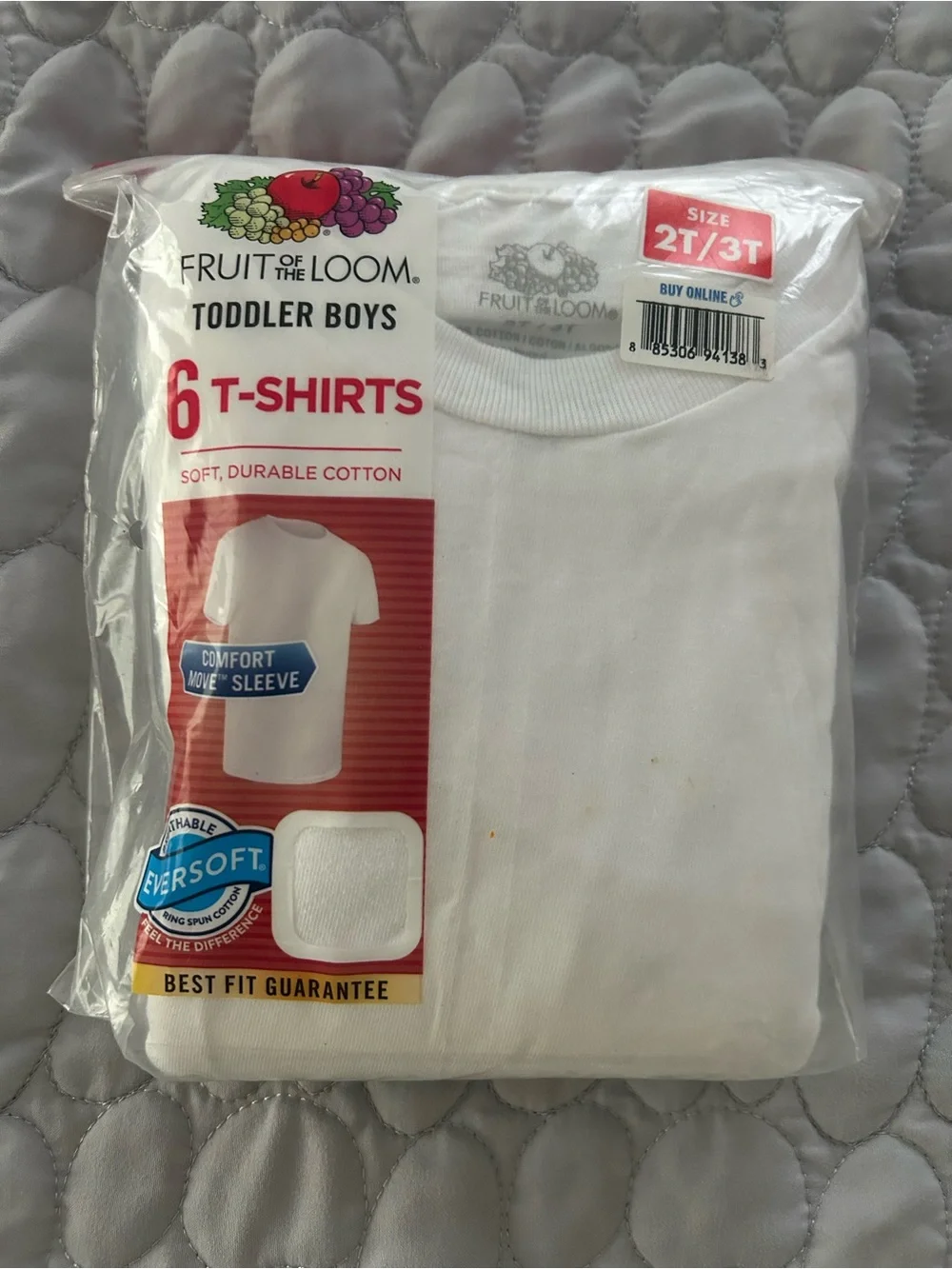 Fruit of the Loom Toddler 2-3T Boys White Short Sleeve T-Shirts - Pack of 6 NWT