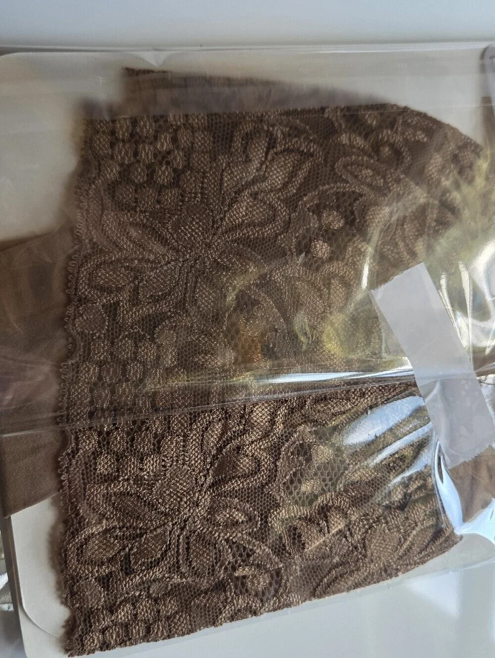 Christian Dior nylon vintage lace top thigh high nude stockings