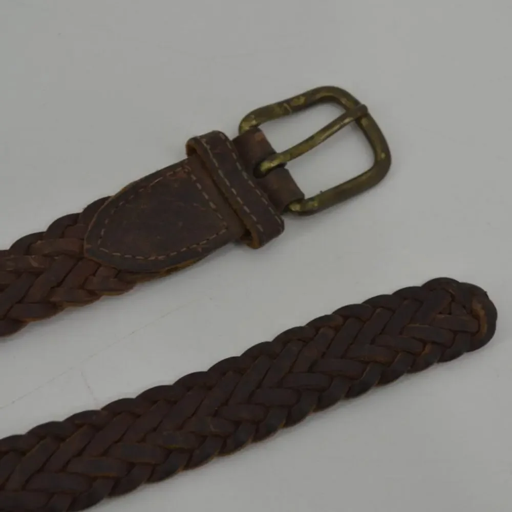 Jesse Alaniam Belt Braided Brown Leather Brass Buckle Size M