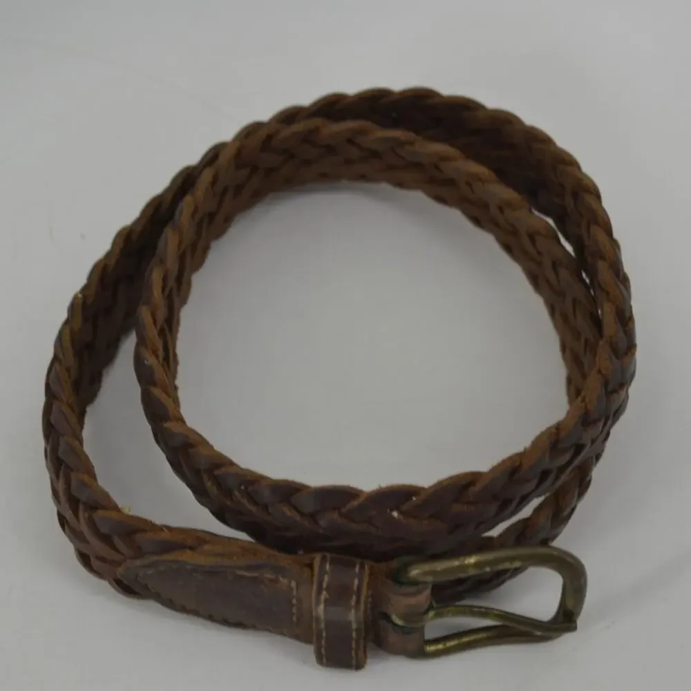 Jesse Alaniam Belt Braided Brown Leather Brass Buckle Size M