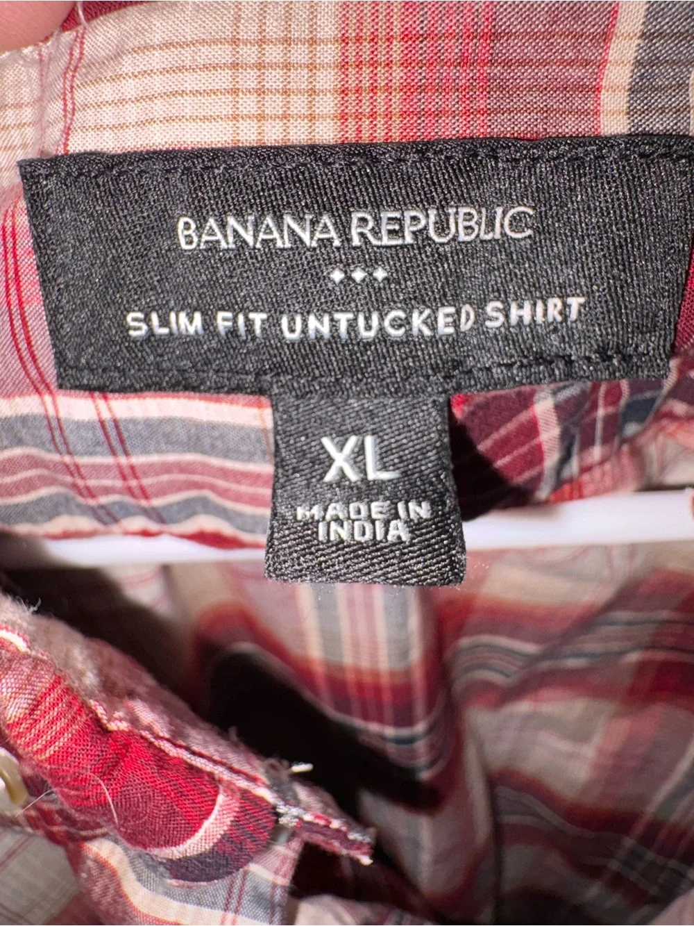 Banana Republic Red and Gray Plaid Slim Fit Button-Down Shirt