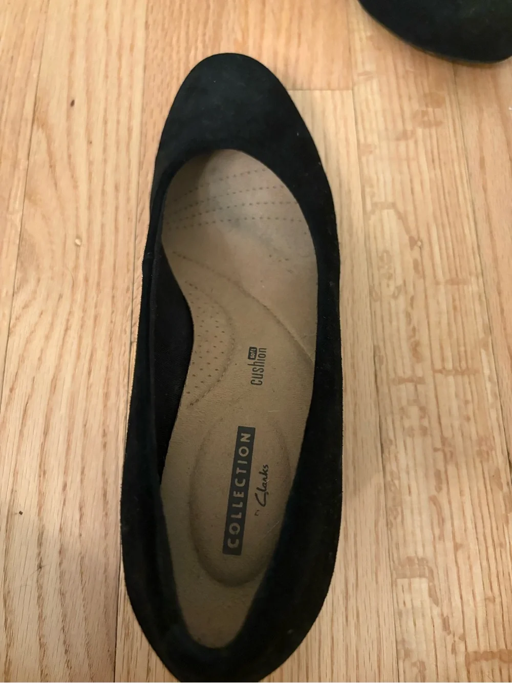 Clarks Black Suede Wedge Pumps