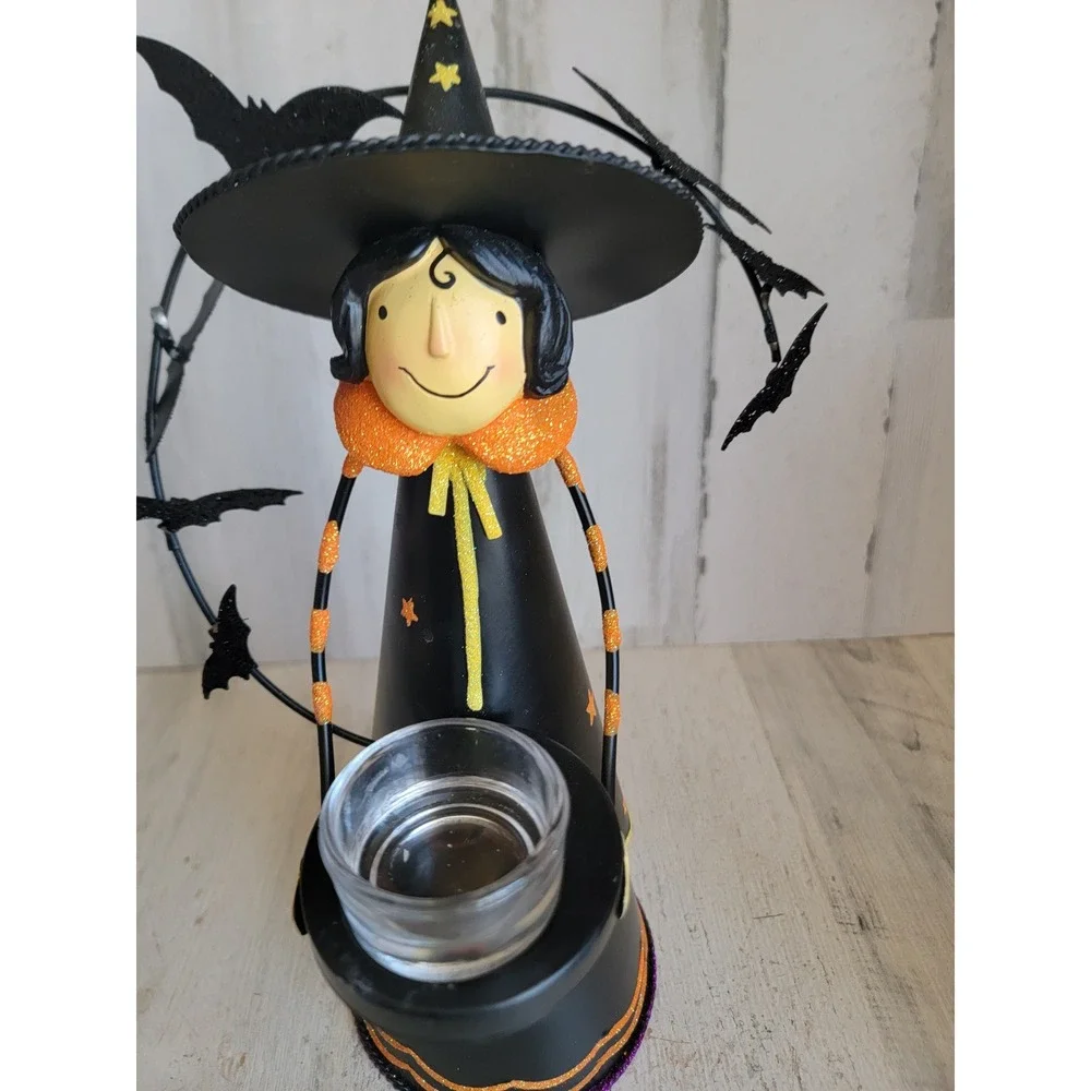 Party Lyte abracadabra witch metal tea light holder Halloween bat glitter star