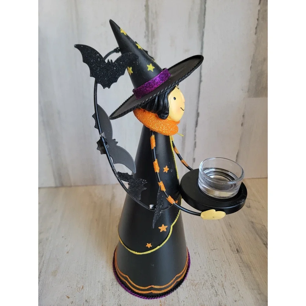 Party Lyte abracadabra witch metal tea light holder Halloween bat glitter star