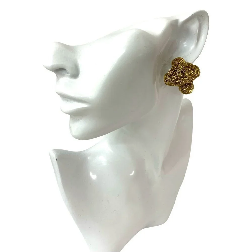 CHANEL Authentic Vintage Gold Logo Earrings