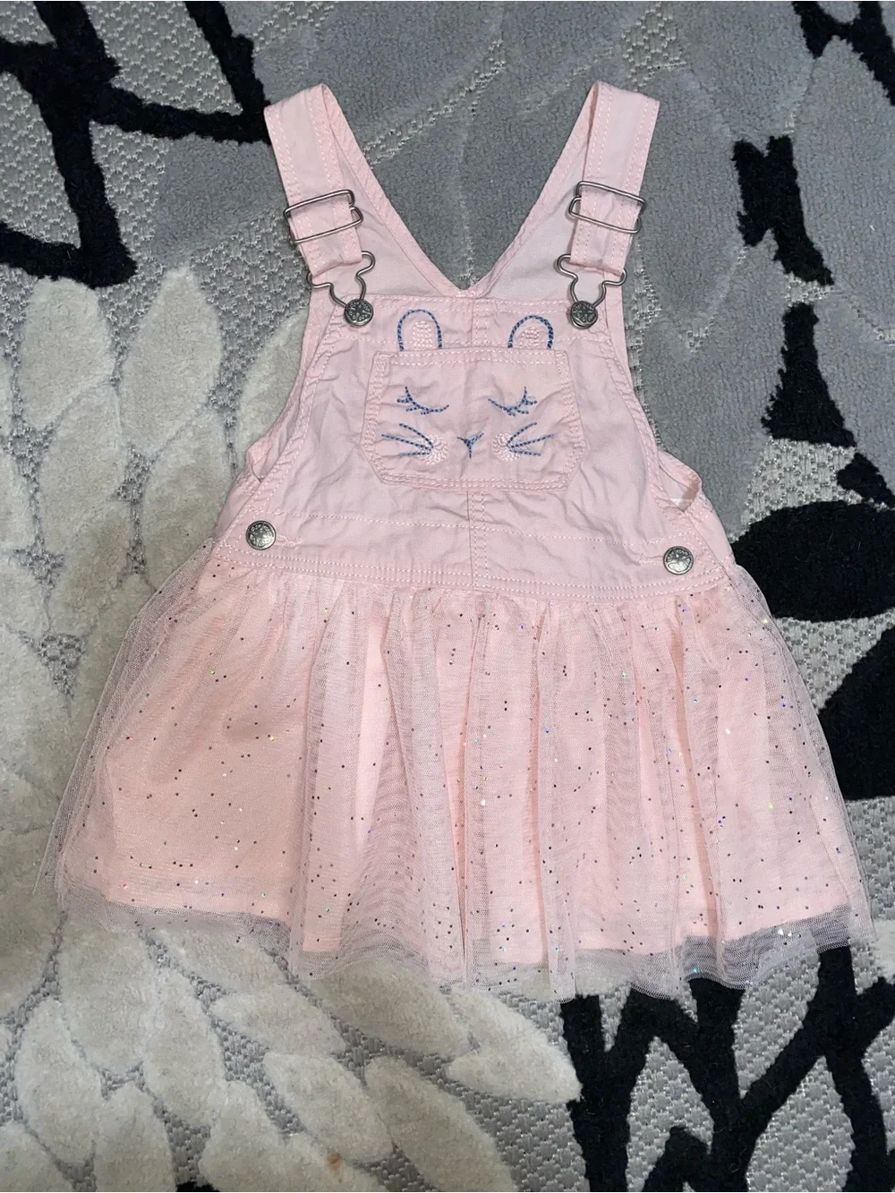 Pink Bunny Glitter Tulle Overall Dress Baby Girl 18 Months