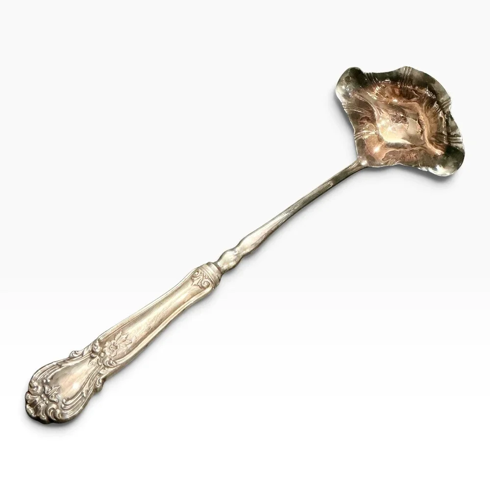 Vintage Sheffield England Silverplate Punch Bowl Ladle Ornate Floral 14