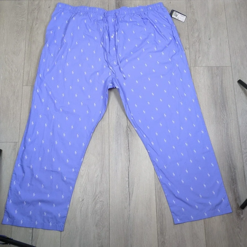 Polo Ralph Lauren Pajama Pants Mens 4XLT Blue White Logo All Over Print Lounge