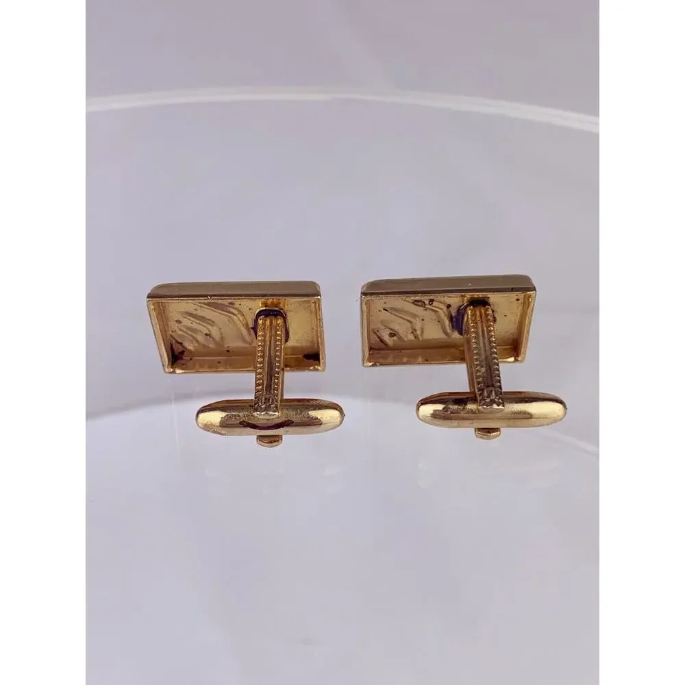 Modernist Chevron Arrow 10k Gold Plated Cufflinks Rectangle Vintage