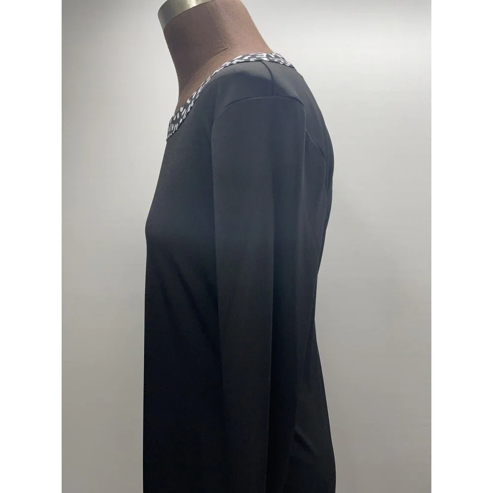 Michael Kors Black Long Sleeve Dress w/ Black & White Animal Print Trim Size M