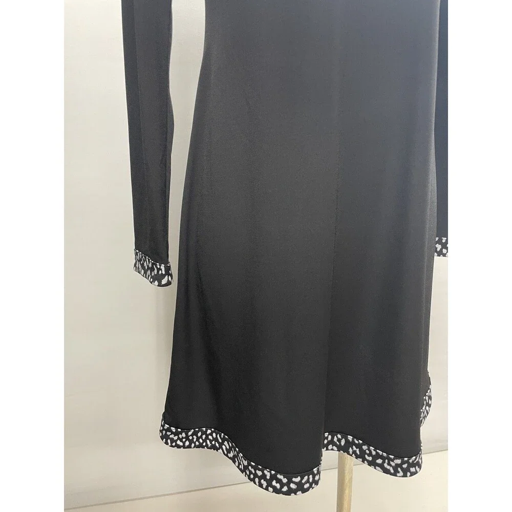 Michael Kors Black Long Sleeve Dress w/ Black & White Animal Print Trim Size M