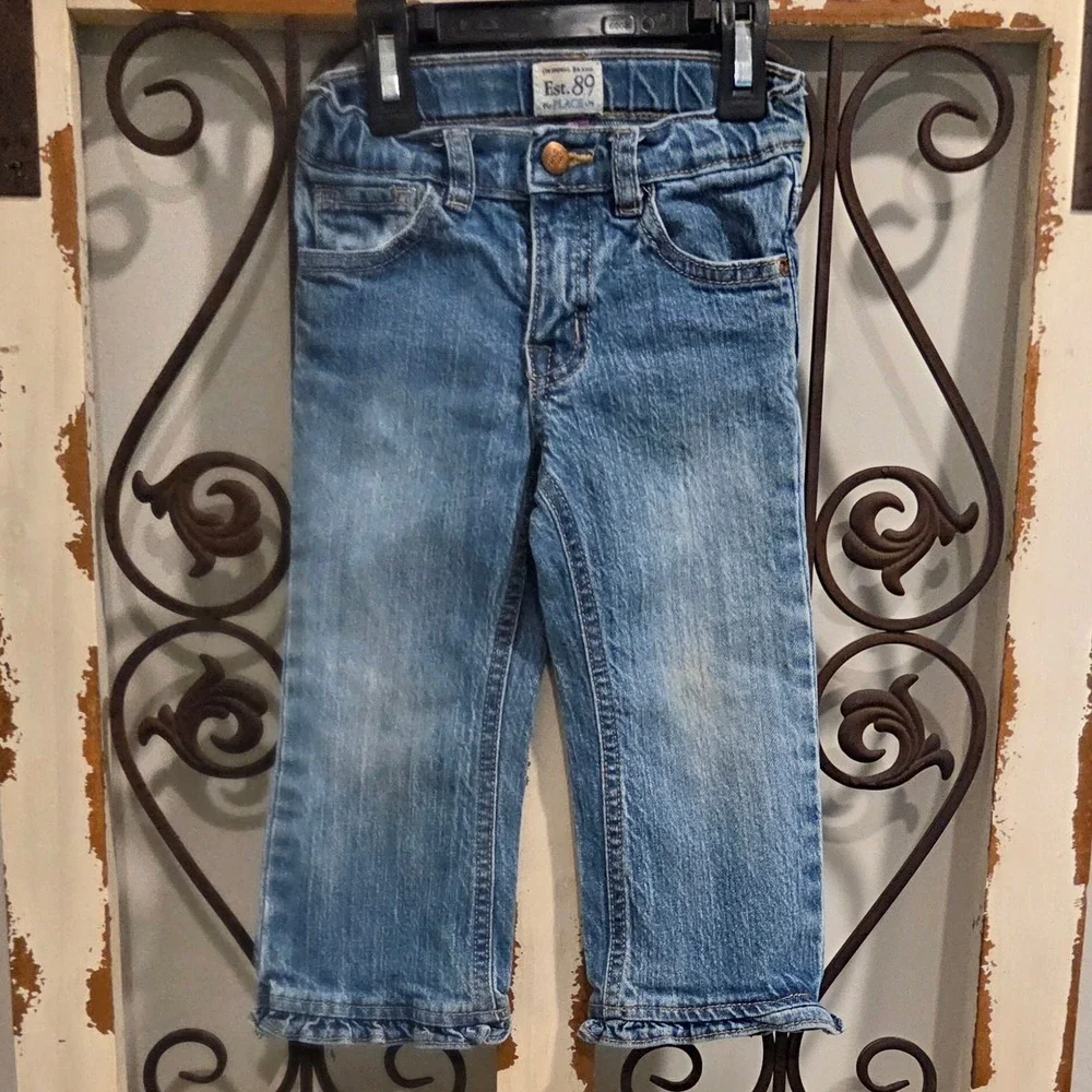 Vintage Y2K Childrens Place Girls 3T Ruffle Hem Flare Jeans Denim Blue Stretch