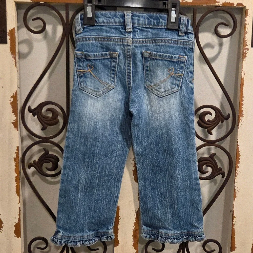 Vintage Y2K Childrens Place Girls 3T Ruffle Hem Flare Jeans Denim Blue Stretch