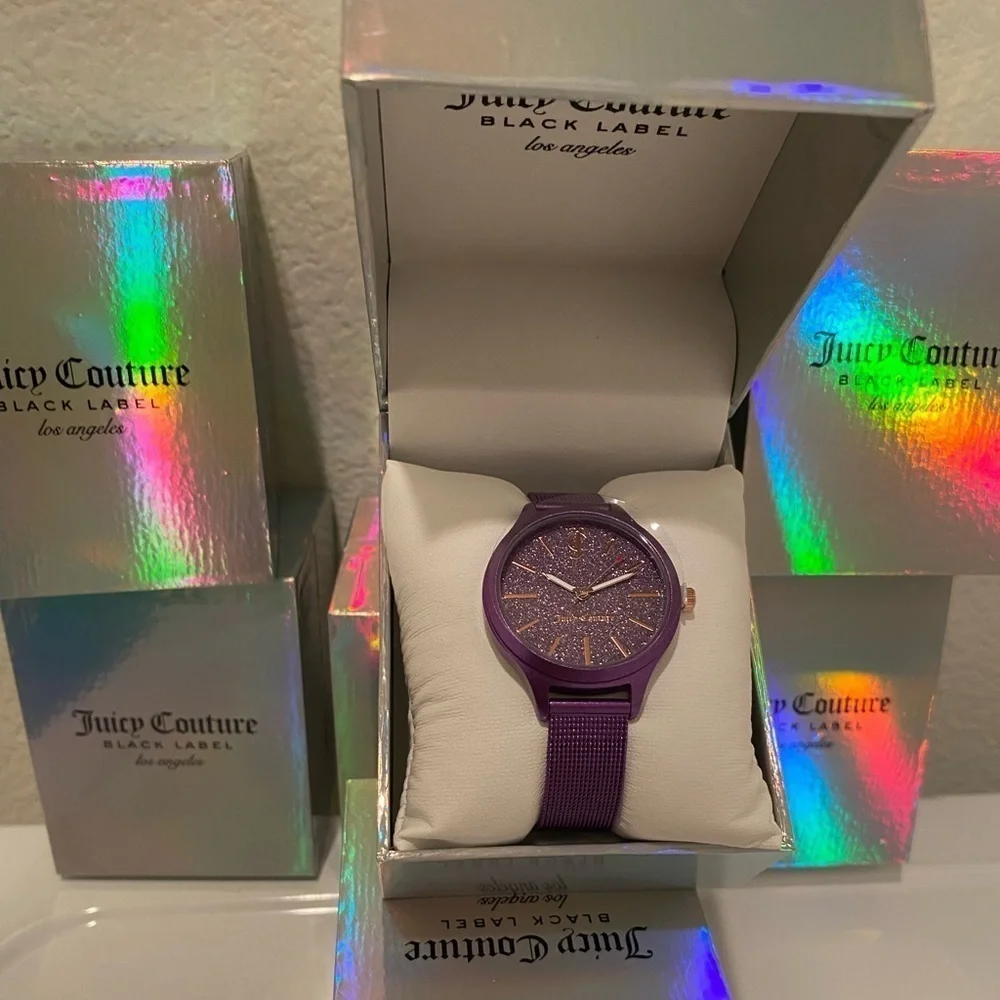 NWT JUICY COUTURE Y2K BLACK LABEL WATCH GLITTER AND PURPLE STRAP​​​​​​​​