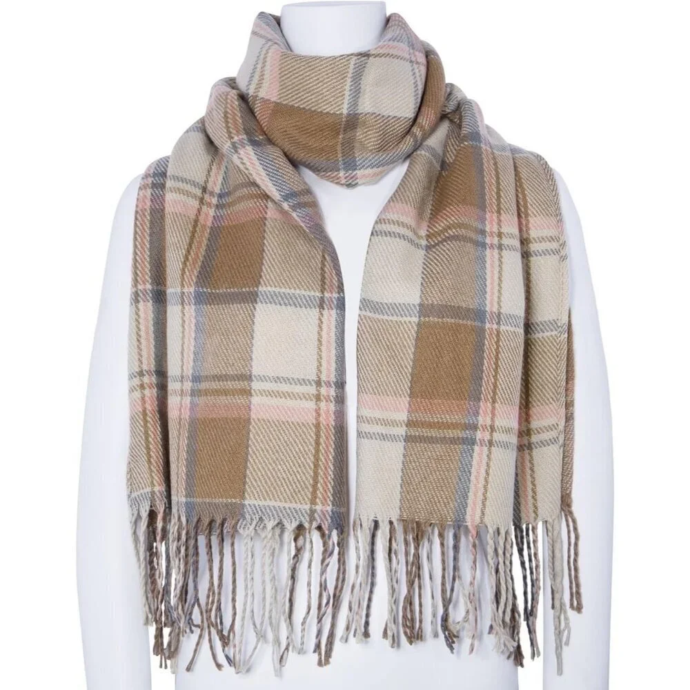 Women's brown Beige Lattic Scarf Fashion Long Plaid Shawls Wraps Big Grid Winter