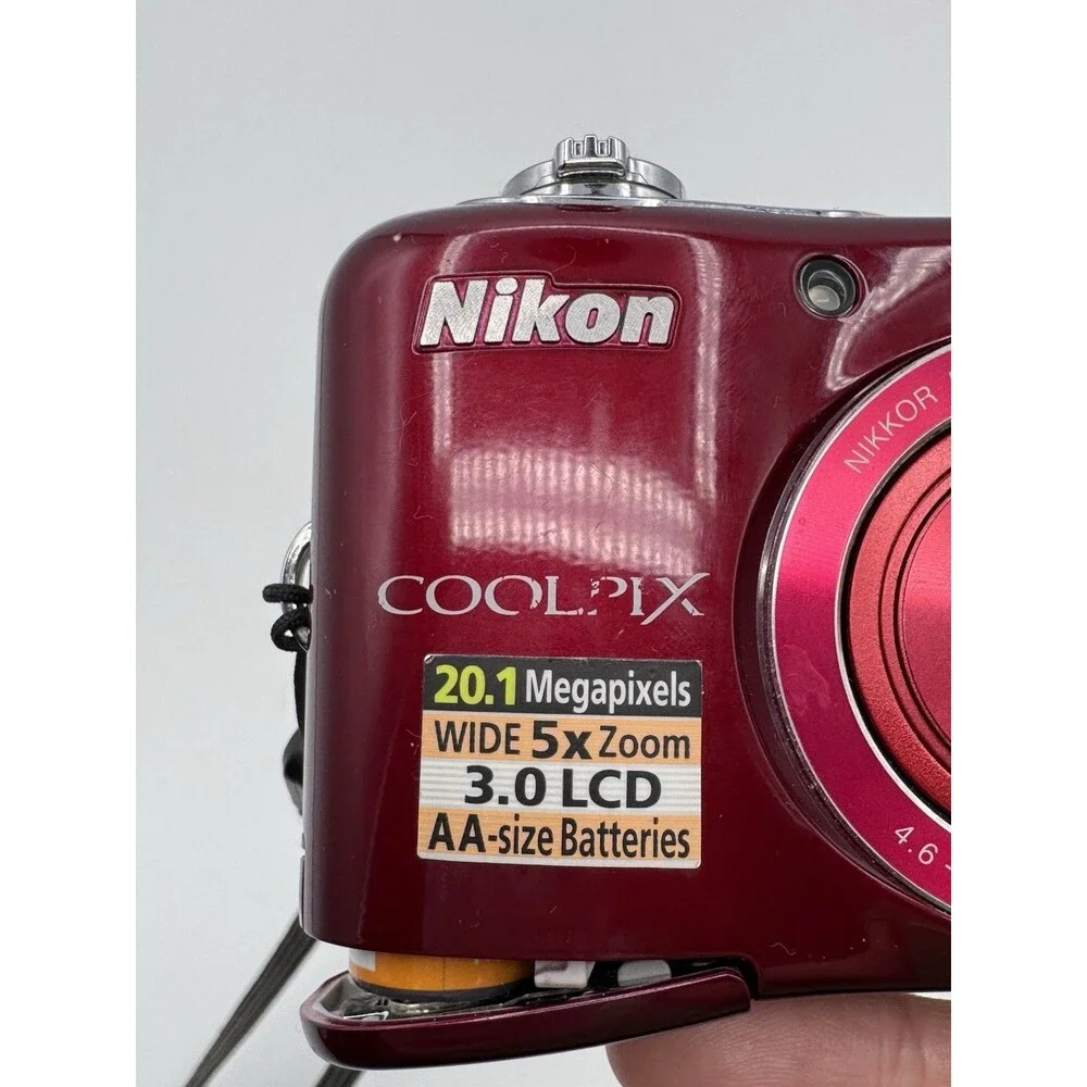 Nikon Coolpix L30 Red 20.1MP 5X Digital Camera AS IS Broken Battery Door