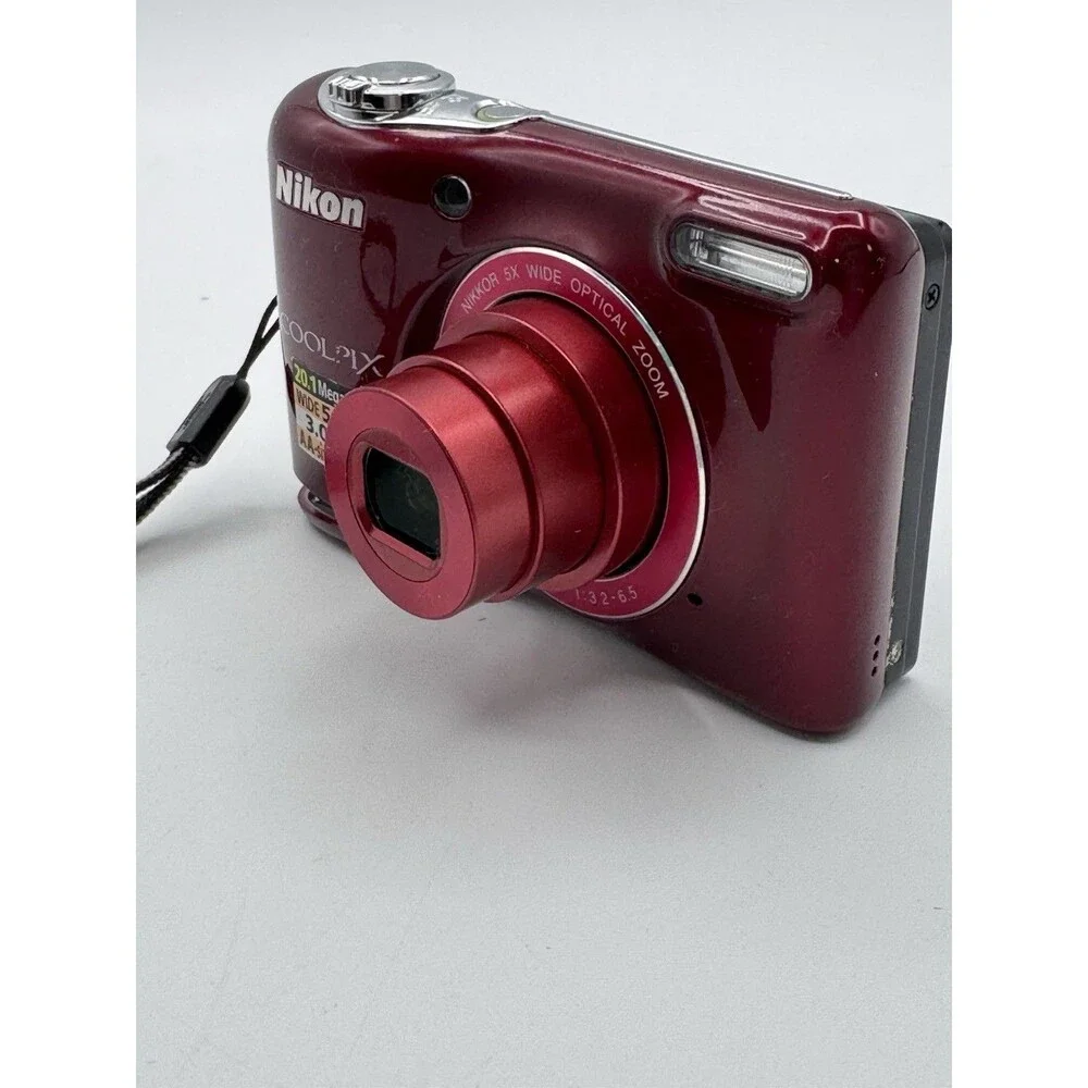Nikon Coolpix L30 Red 20.1MP 5X Digital Camera AS IS Broken Battery Door