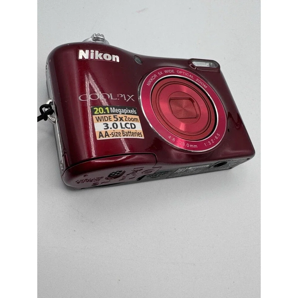 Nikon Coolpix L30 Red 20.1MP 5X Digital Camera AS IS Broken Battery Door
