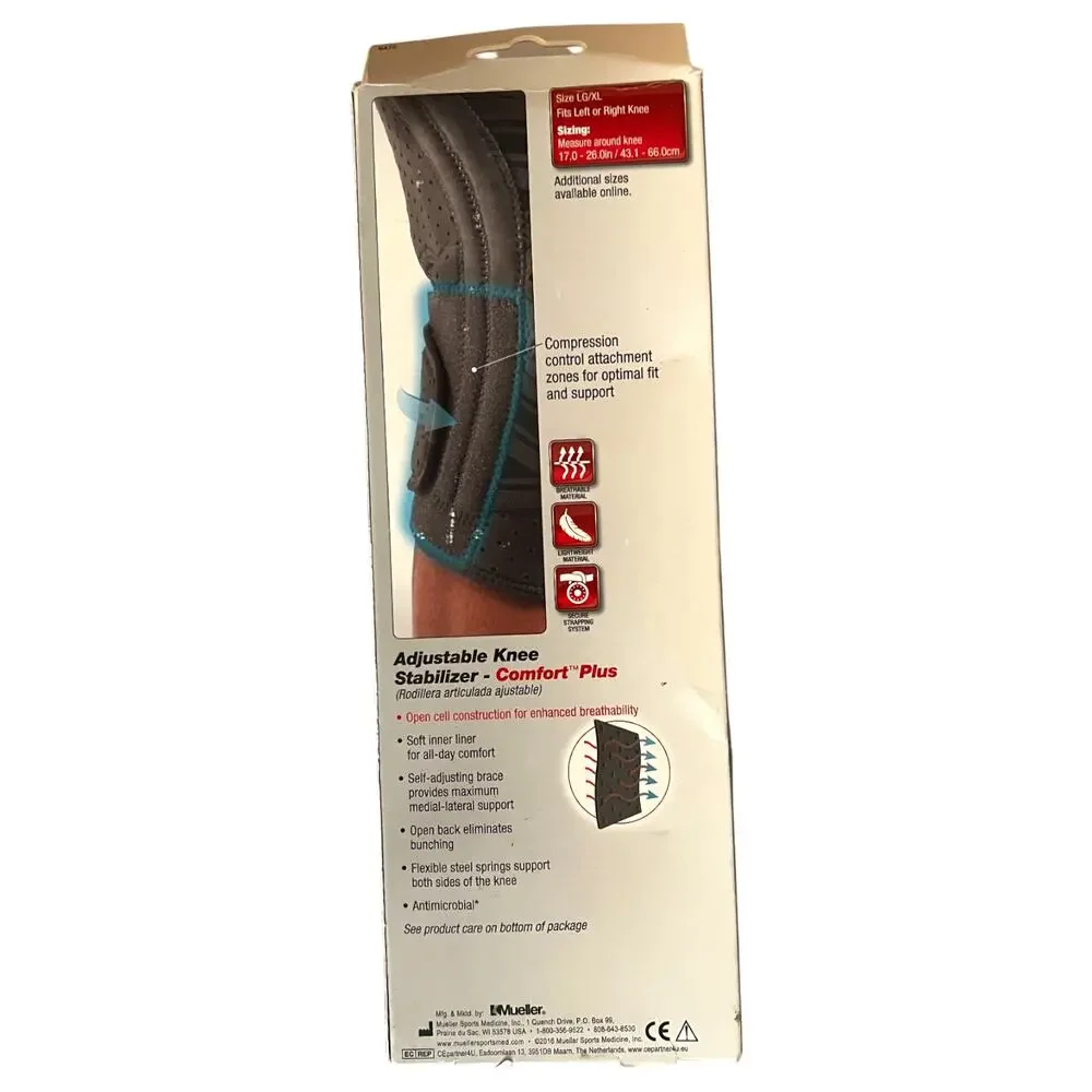 MuellerComfort Plus Black Knee Stabilizer, Adjustable , L/XL