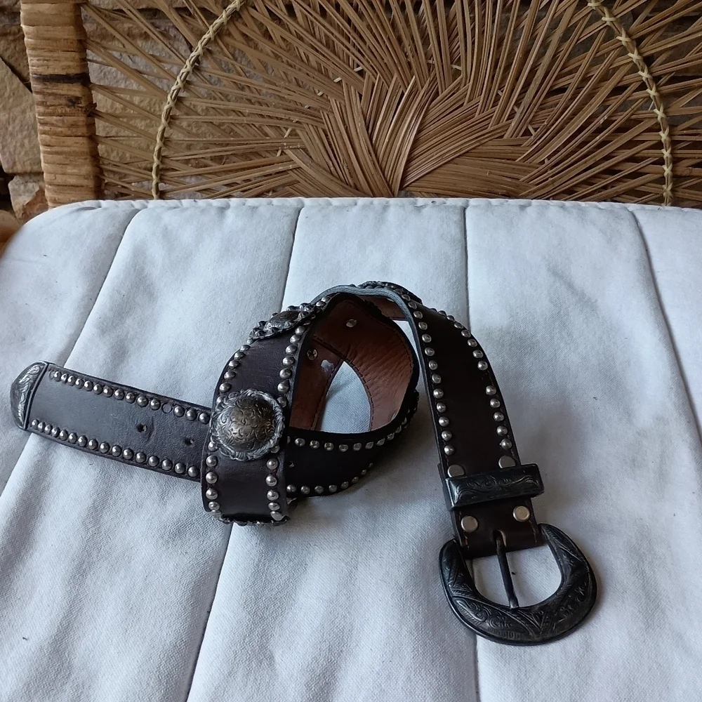 Vintage Western Studded Black Leather Belt