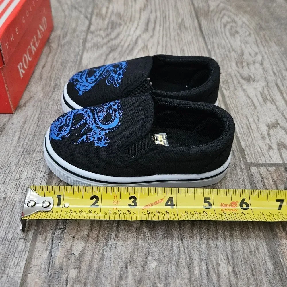 Rockland Black and Blue Dragon Slip On Shoes Size 4T
