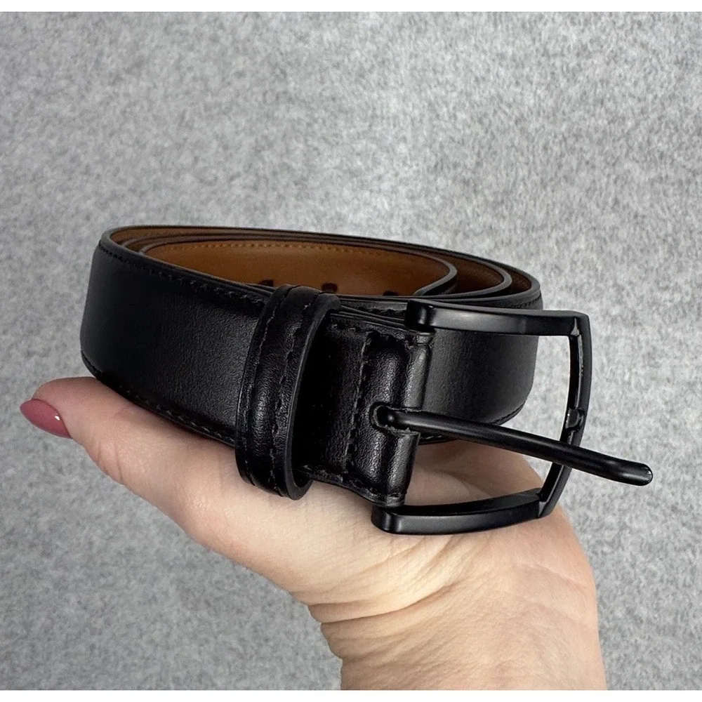 Kemisant Men's Black Leather Belt Size 36 110cm‎ Matte Buckle Minimalist Dress