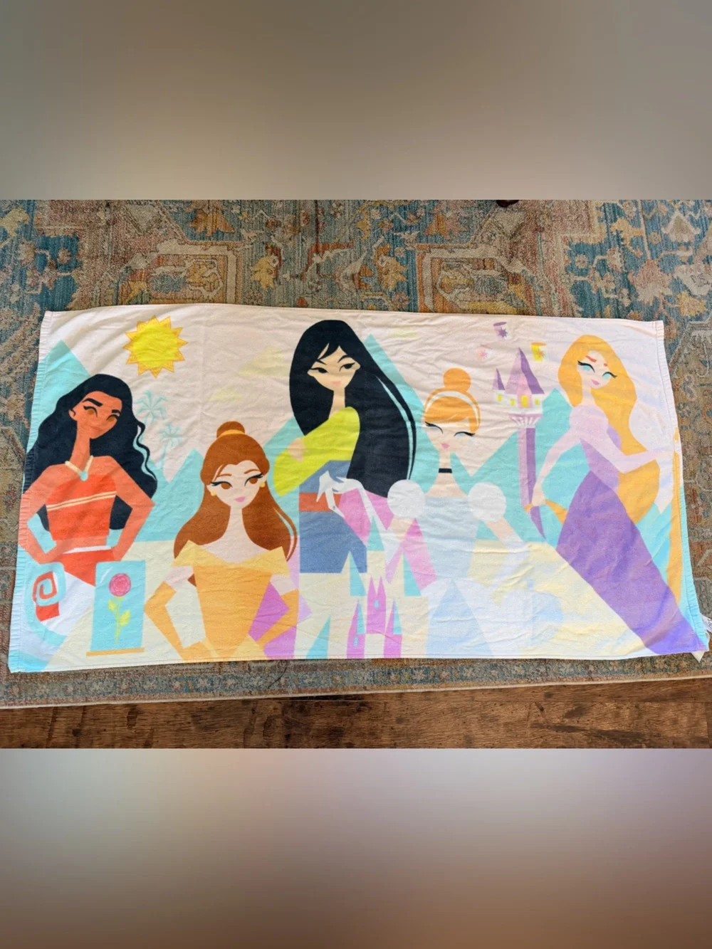 Disney Store Princess Beach Towels Set of 2 |‎ Belle Mulan Moana Rapunzel Aurora