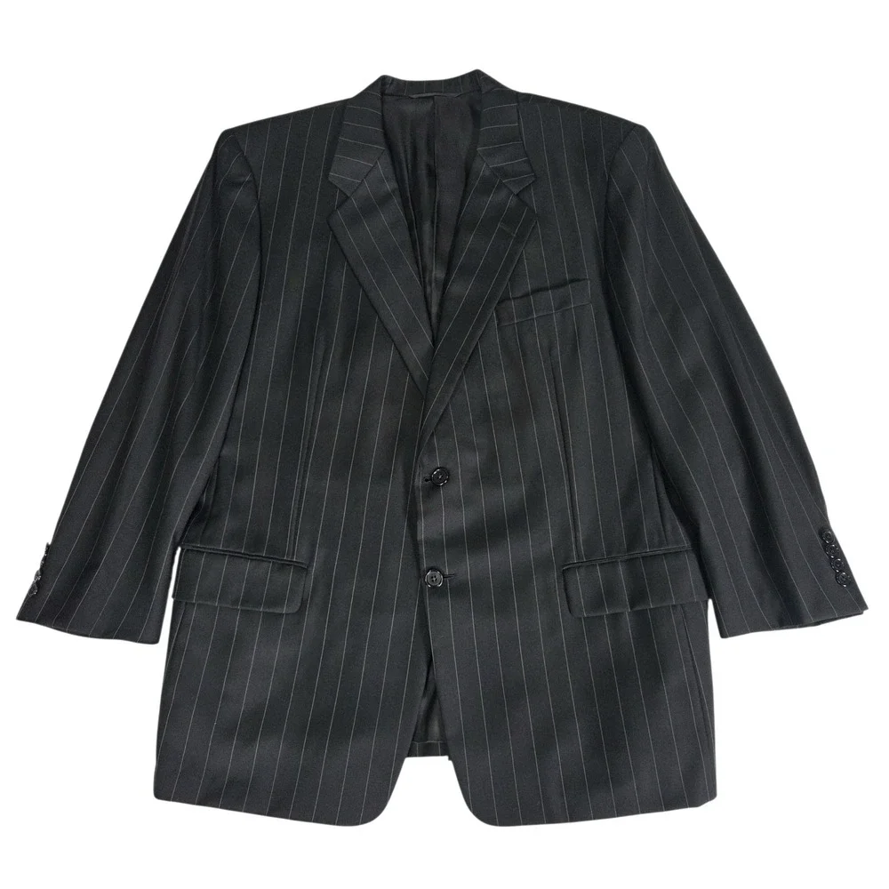 Hickey Freeman Loro Piana Black Pinstripe Tasmanian Wool Black‎  Mens 45R Blazer