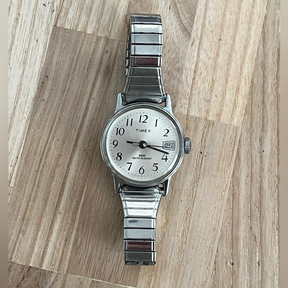 Timex Ladies Watch Vintage Mechanical Winding Stainless Dial and Stretch Band