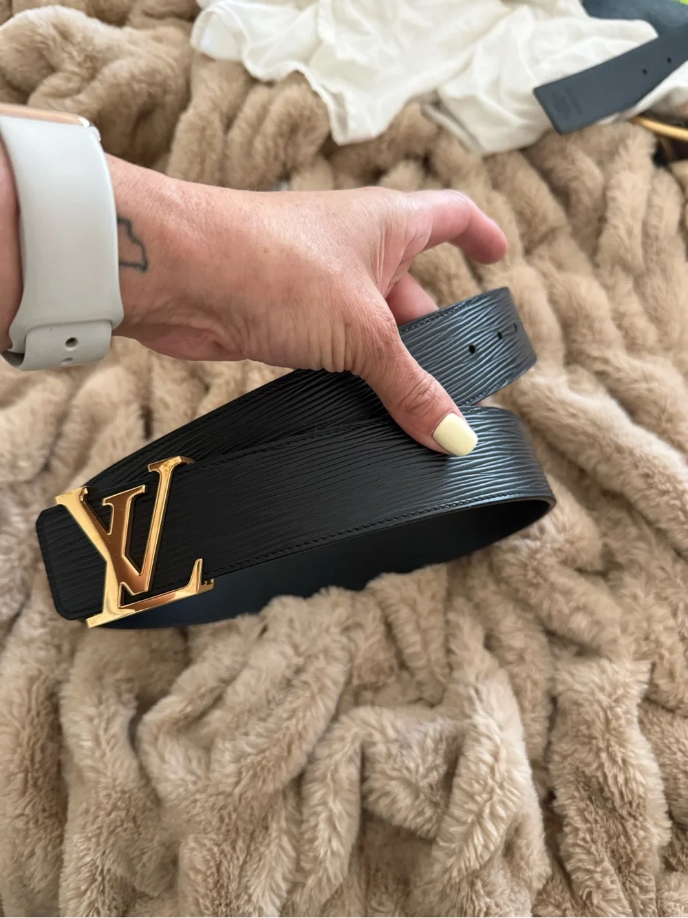 LV Epi Leather LV Initiales Belt Black Gold 40mm