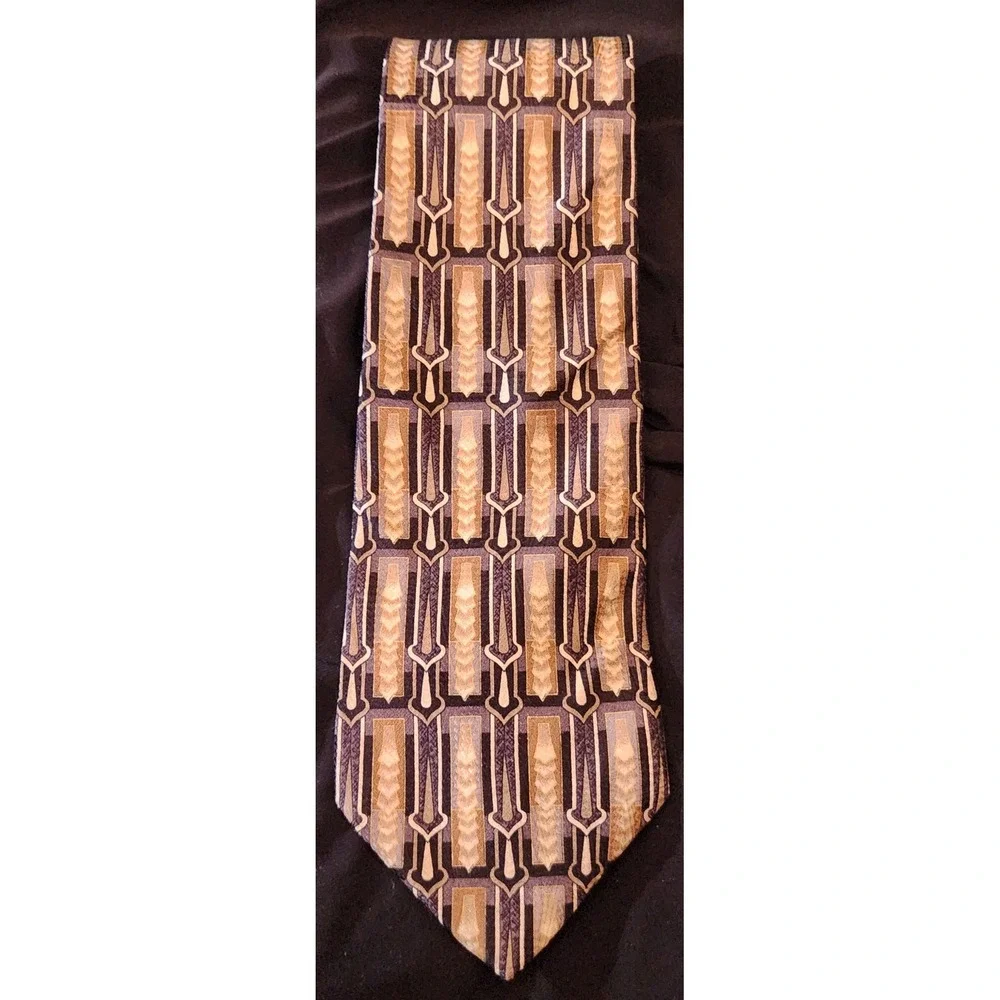 Pavia Silk Tie Mens OS Gold Black Geometric Excellent Art Deco Italian Luxury